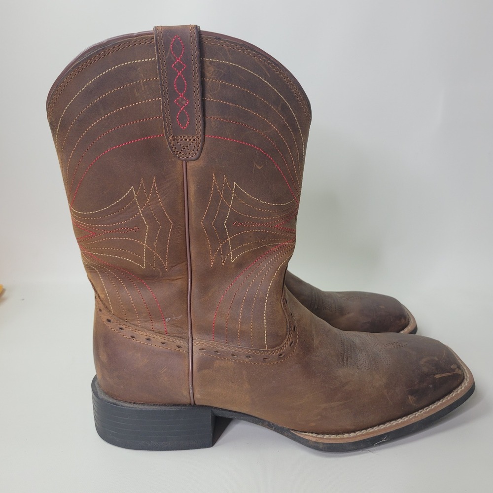 Ariat Sport Western Wide Square Toe Distressed Brown Leather Boots 10010963 11EE